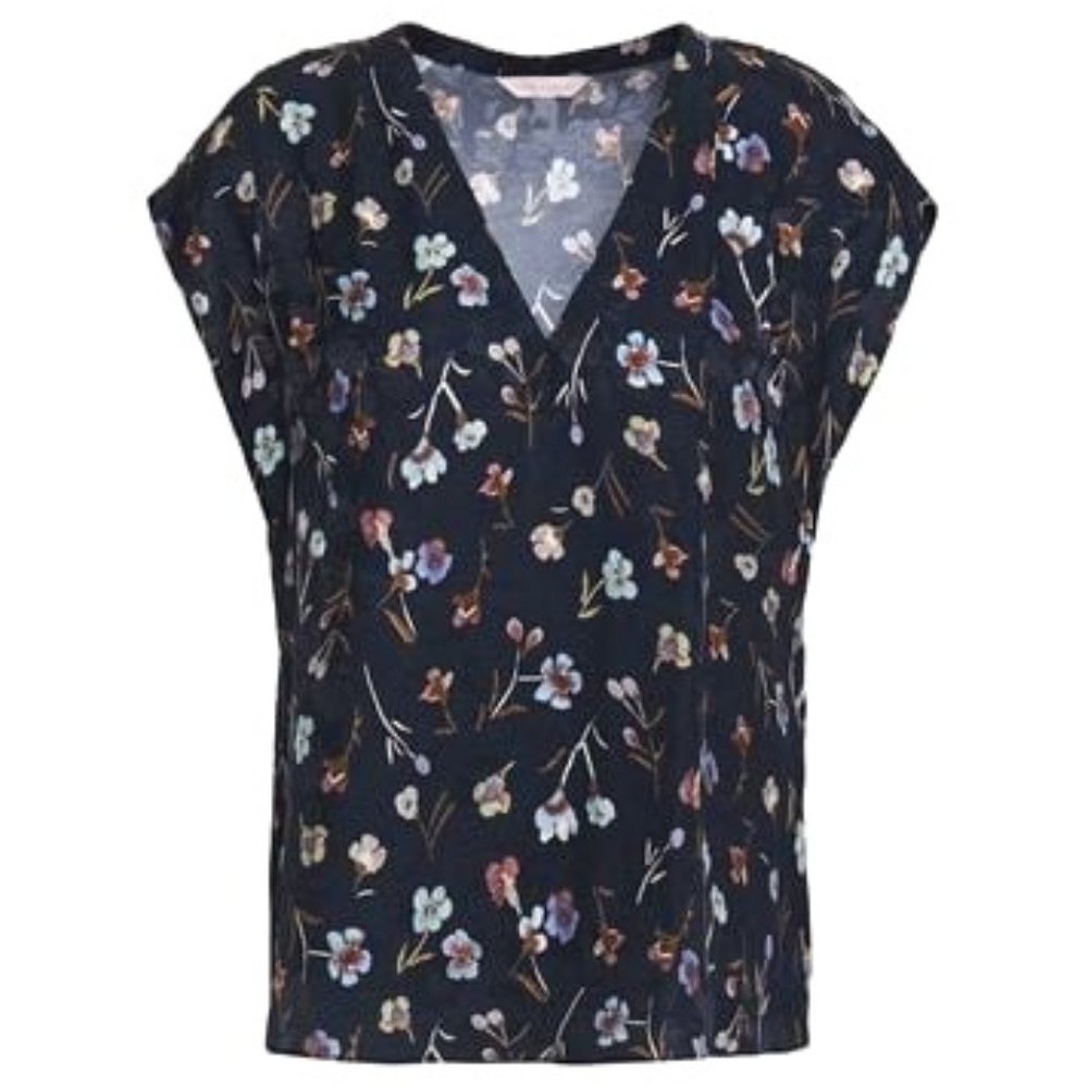 Rebecca Taylor Navy Floral Jacquard Blouse